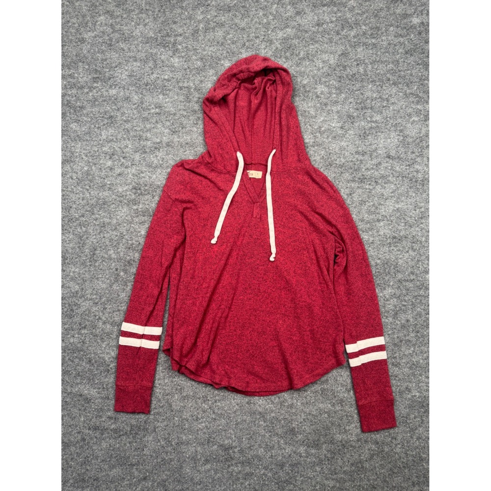 Hollister Women Burgundy Red Heathered Lightweight Hoodie Sweatshirt Small S‎